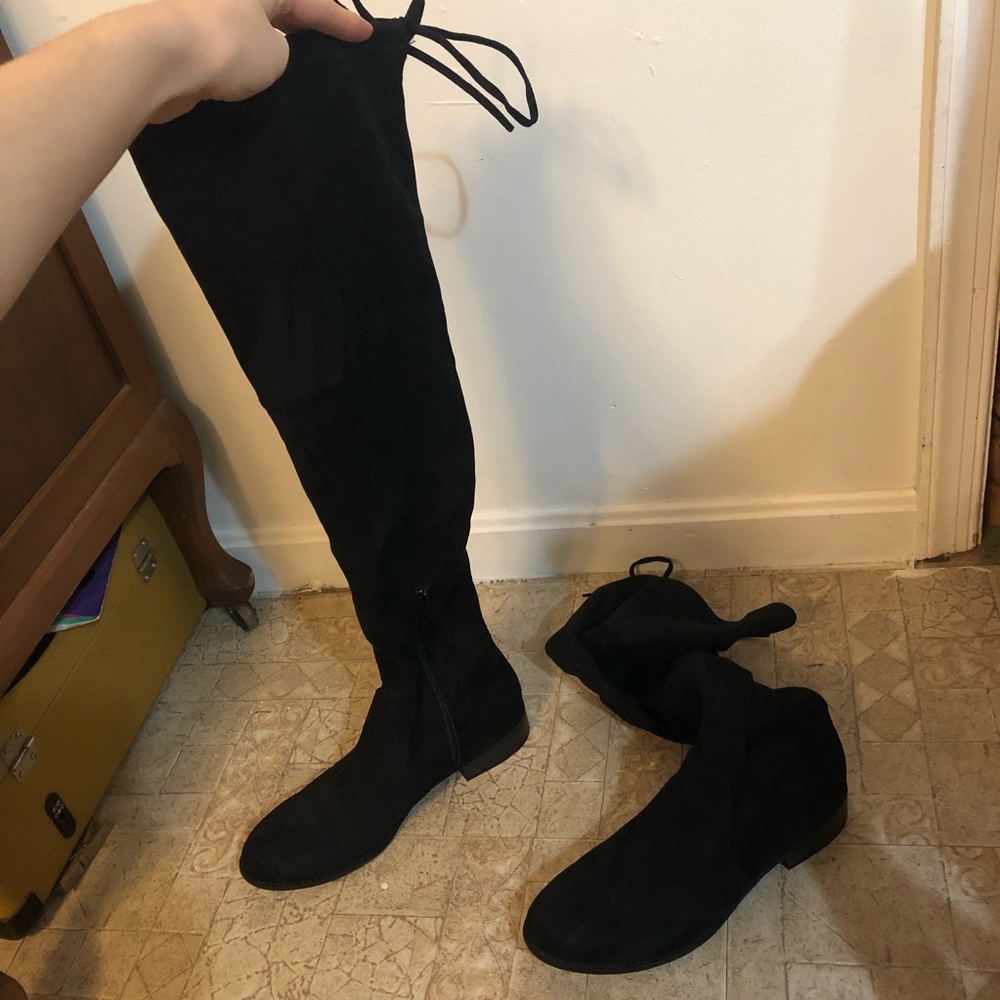 Faux Suede Over the Kneed Boots